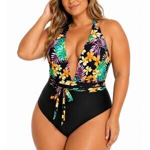 NWT Cupshe Valeria Criss Cross Tropical One Piece Swimsuit Women’s 2XL